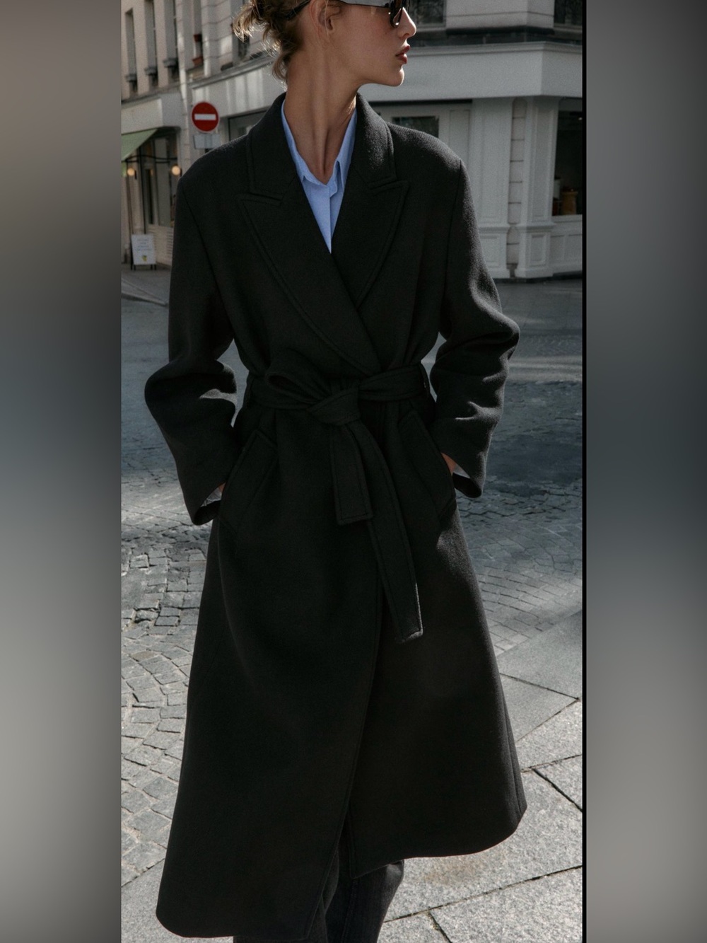 Zara Long Belted Wool Blend Coat – Black, Size L - Picture 6 of 12